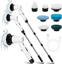 BUXFMHT Estropajo Giratorio Eléctrico, Cepillo de Limpieza Inalámbrico con Mango de Extensión Ajustable y 7 Cabezales de Cepill